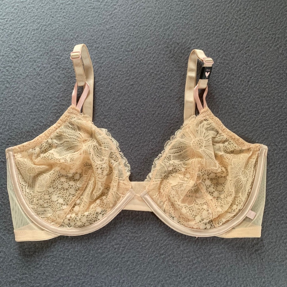 NWT Victoria's Secret Unlined Demi Nude Lace Bra Underwire 36DD Neutral Beige